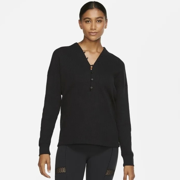 Nike Yoga Women's Waffled Pullover Black Dri-Fit - Picture 1 of 4